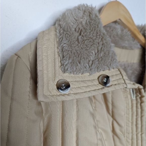 Vintage Channel Quilted Sherpa Lined Jacket Khaki Neutral - Picture 5 of 16